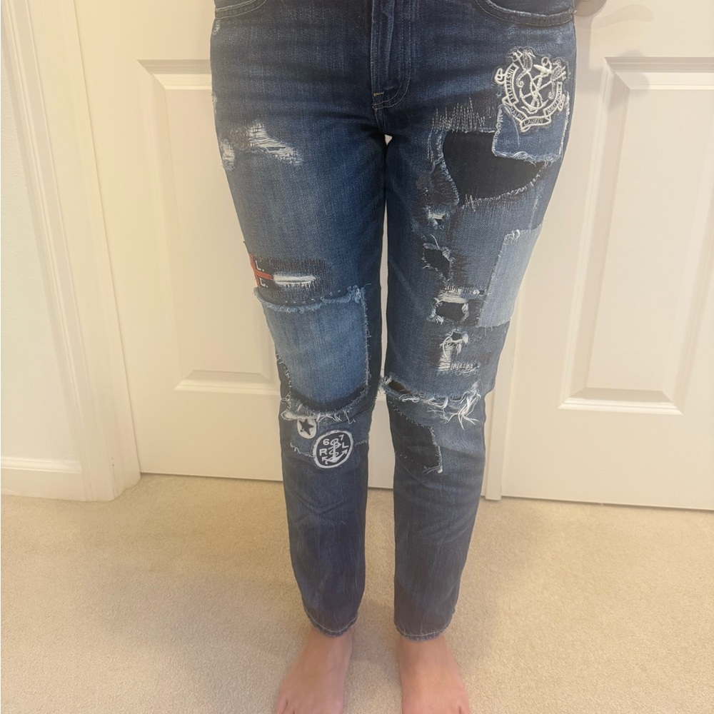 Ralph Lauren Distressed Blue Patchwork Jeans - image 6